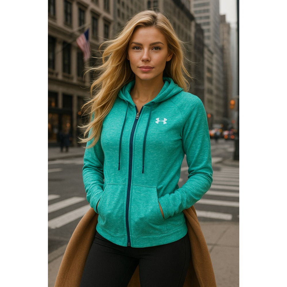 Under Armour Teal Long Sleeve Hoodie Top M Athleisure Athletic Workout Sport Y2K